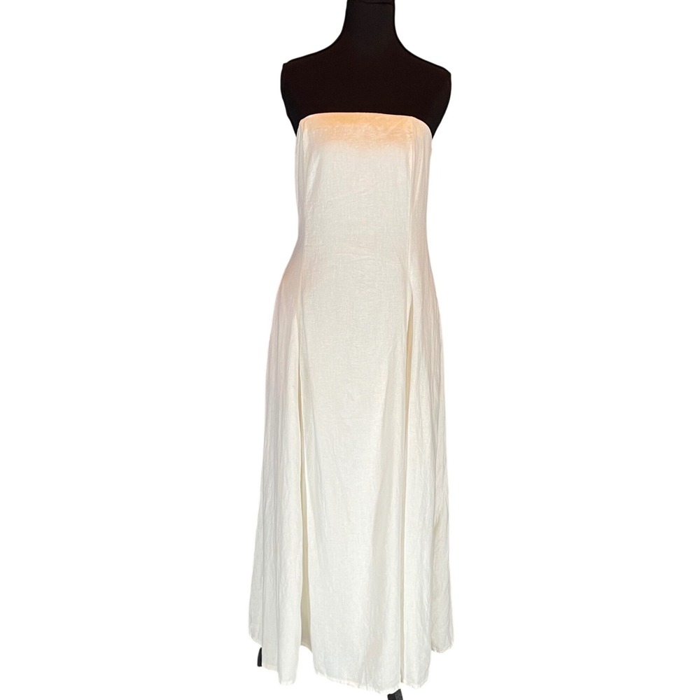 The Drop Carlota Strapless Linen Blend Midi Dress Ivory White Smocked Back M NEW - Picture 1 of 7
